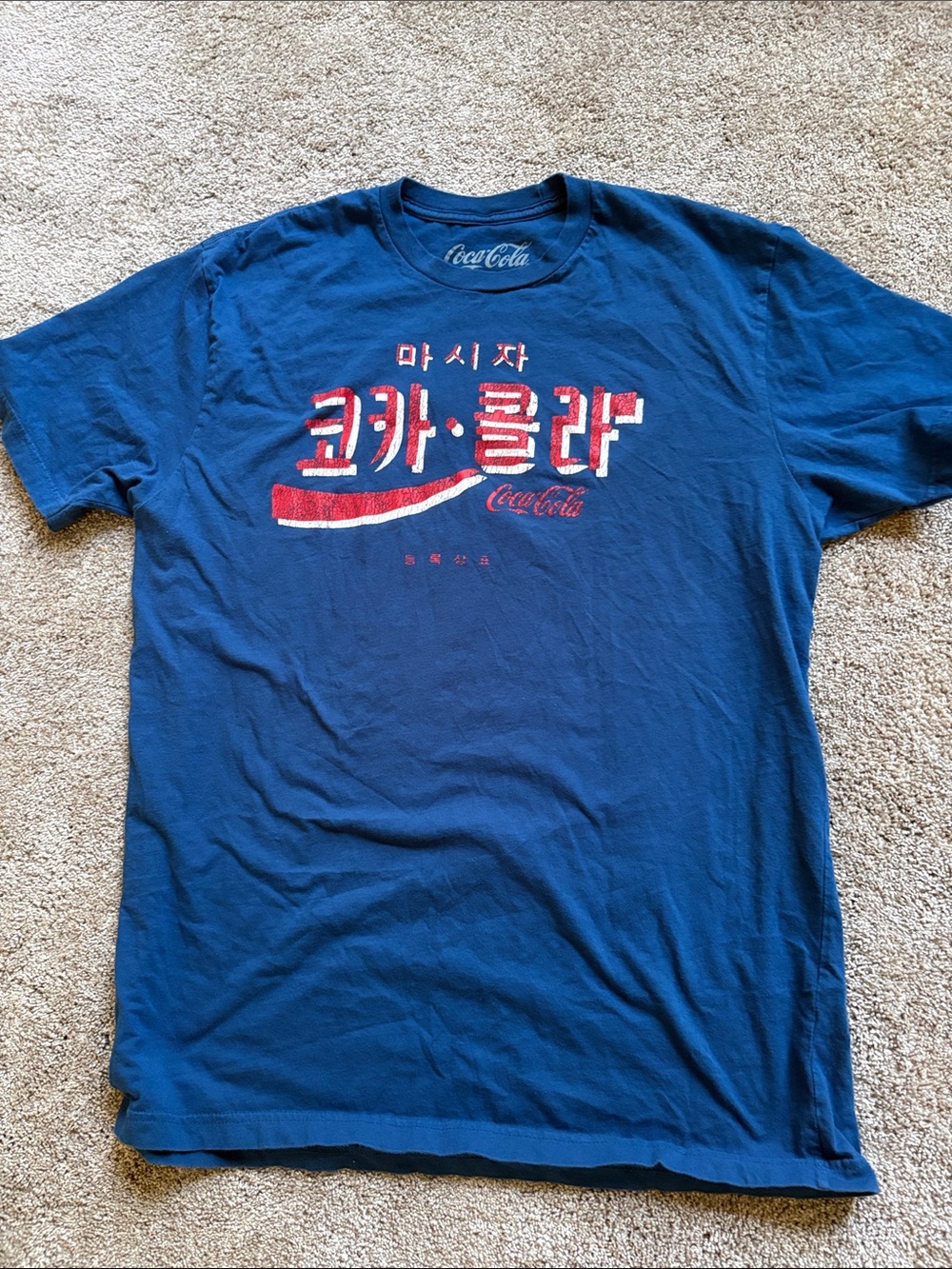 Coca Cola Navy Blue Short-Sleeve Tee with Red & White Korean Logo
